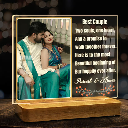 Custom Best Couple Acrylic LED Lamp Wooden Base