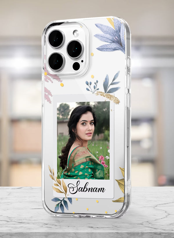 Blue Botanical Custom Photo & Name Silicone Mobile Cover