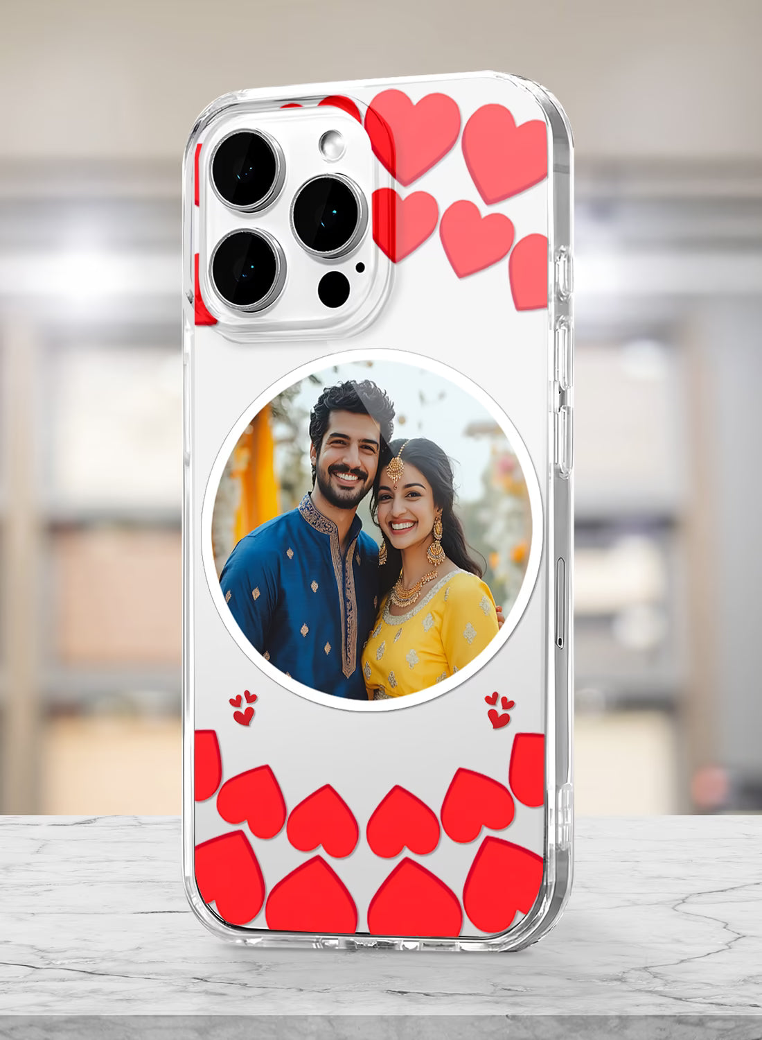 Red Heart Shower Circle Photo Custom Silicone Mobile Cover