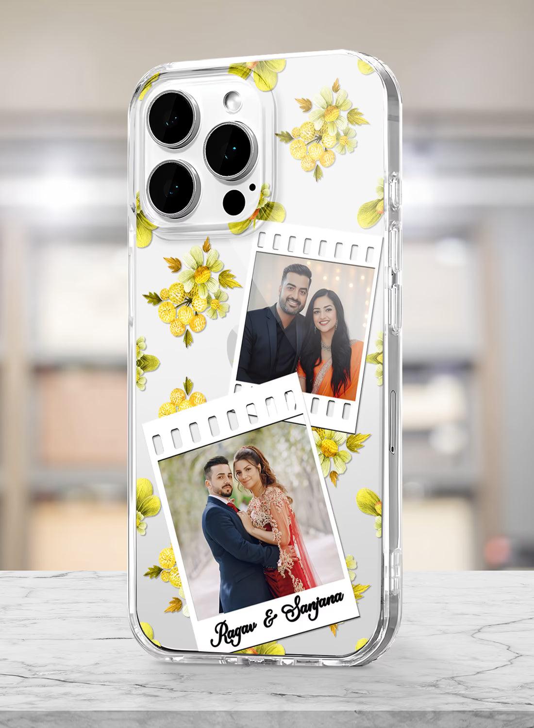 Yellow Floral Film Roll Dual Photo & Name TPU Cover