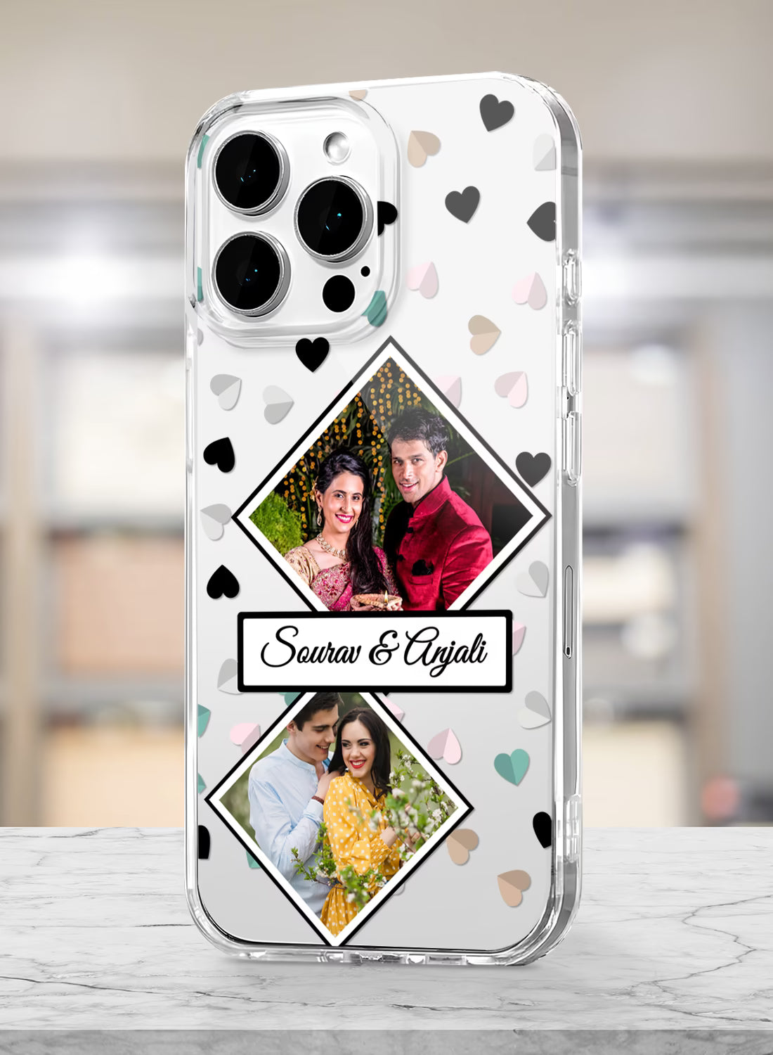 Couple 2 Photo Diamond Frame Heart Clear Silicone Cover