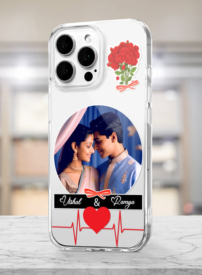 Rose Bouquet Heartbeat Couple Name Silicone Mobile Cover