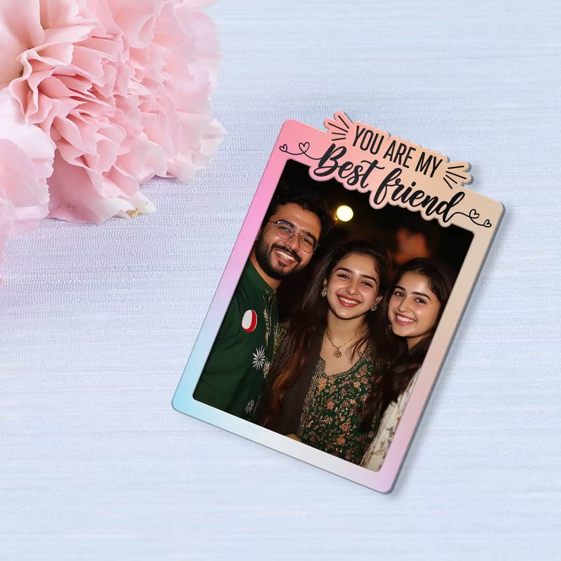 You Are My Best Friend wooden fridge magnet with custom photo and pastel design
