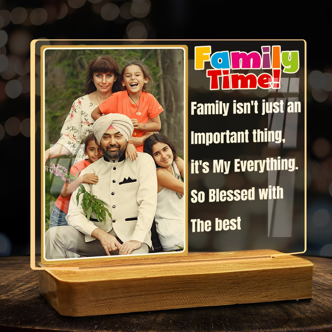 Custom Family Time Acrylic LED Lamp Wooden Base