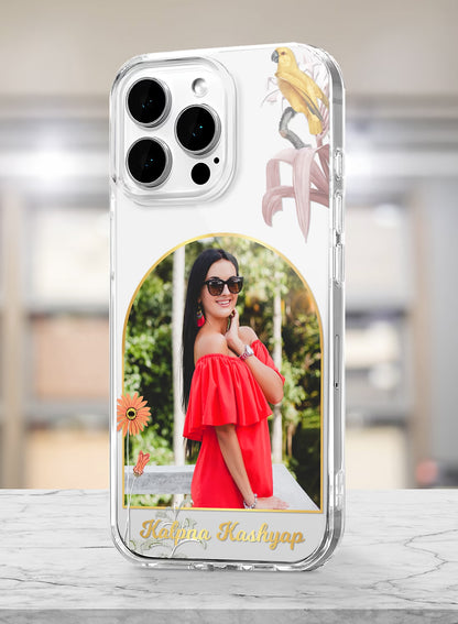 Custom Photo Name Floral Arch Clear Silicone Phone Cover