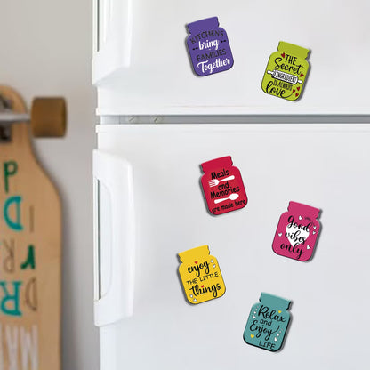 Kitchen Quotes jar MDF wooden fridge magnet set of 6 with colourful designs