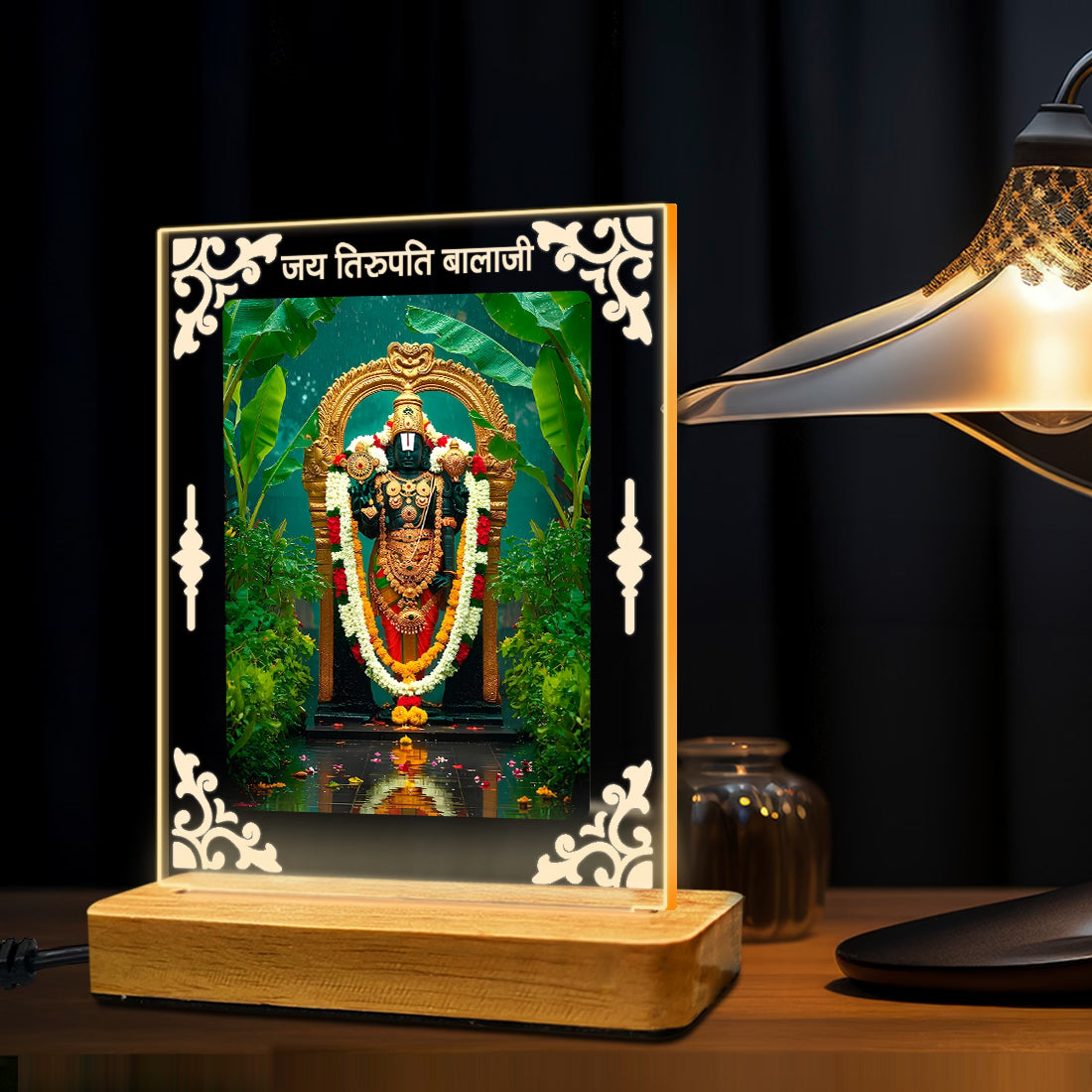 Buy Online Fashionury Acrylic Spiritual Lamp Lord Venkateshwara Acrylic Led Lamp - Wooden Stand D2