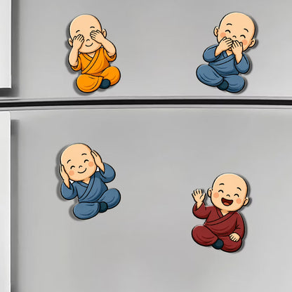 Cute Baby Monk MDF wooden fridge magnet set of 4 with playful poses