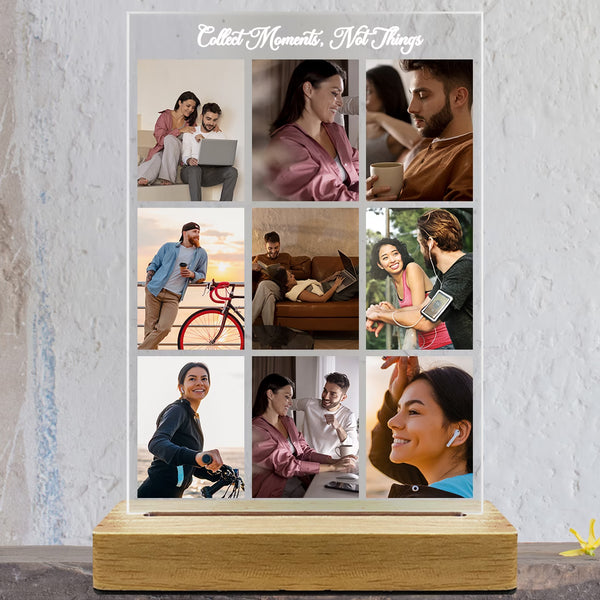 Buy Online Fashionury Print & Engrave Acrylic 9 Photo Collage Led Lamp - Wooden base