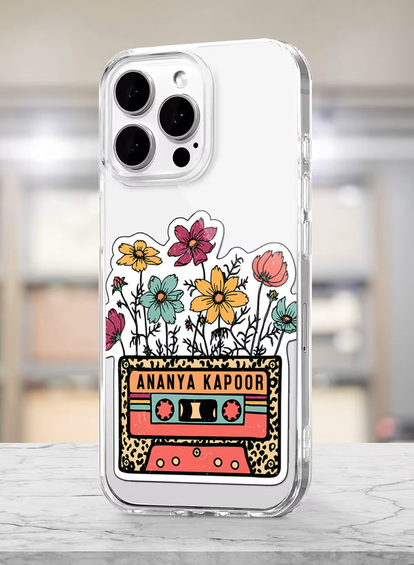 Custom Name Retro Cassette Floral Clear Silicone Cover