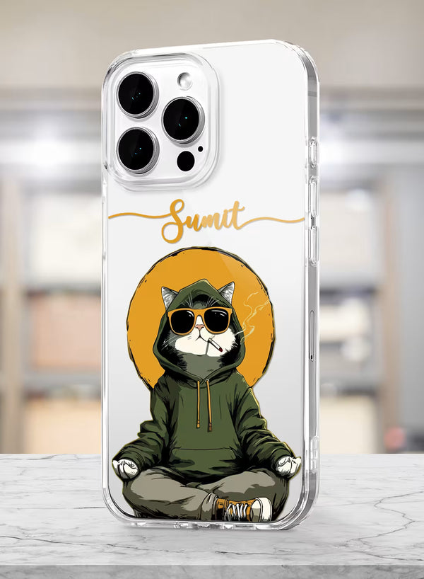 Custom Name Cat In Hoodie Clear Silicone Phone Cover