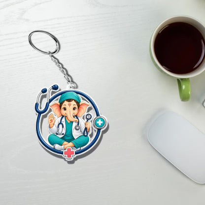 Doctor Ganesha acrylic keychain with stethoscope design and metal ring – gift for doctors by Fashionury