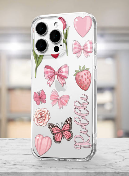 Coquette Pink Bows & Butterflies Clear Silicone Back Cover