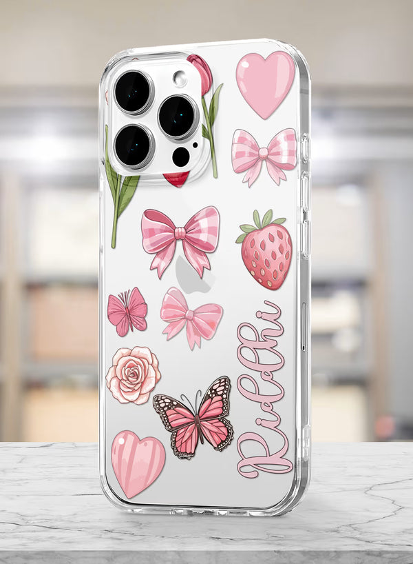 Coquette Pink Bows & Butterflies Clear Silicone Back Cover