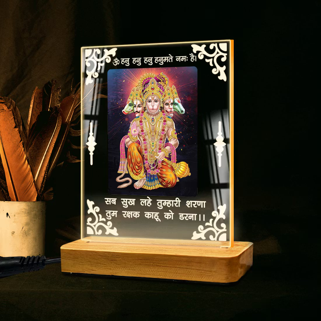 Buy Online Fashionury Acrylic Spiritual Lamp Shree Panchmukhi Hanuman Ji Acrylic Led Lamp - Wooden Stand-D2