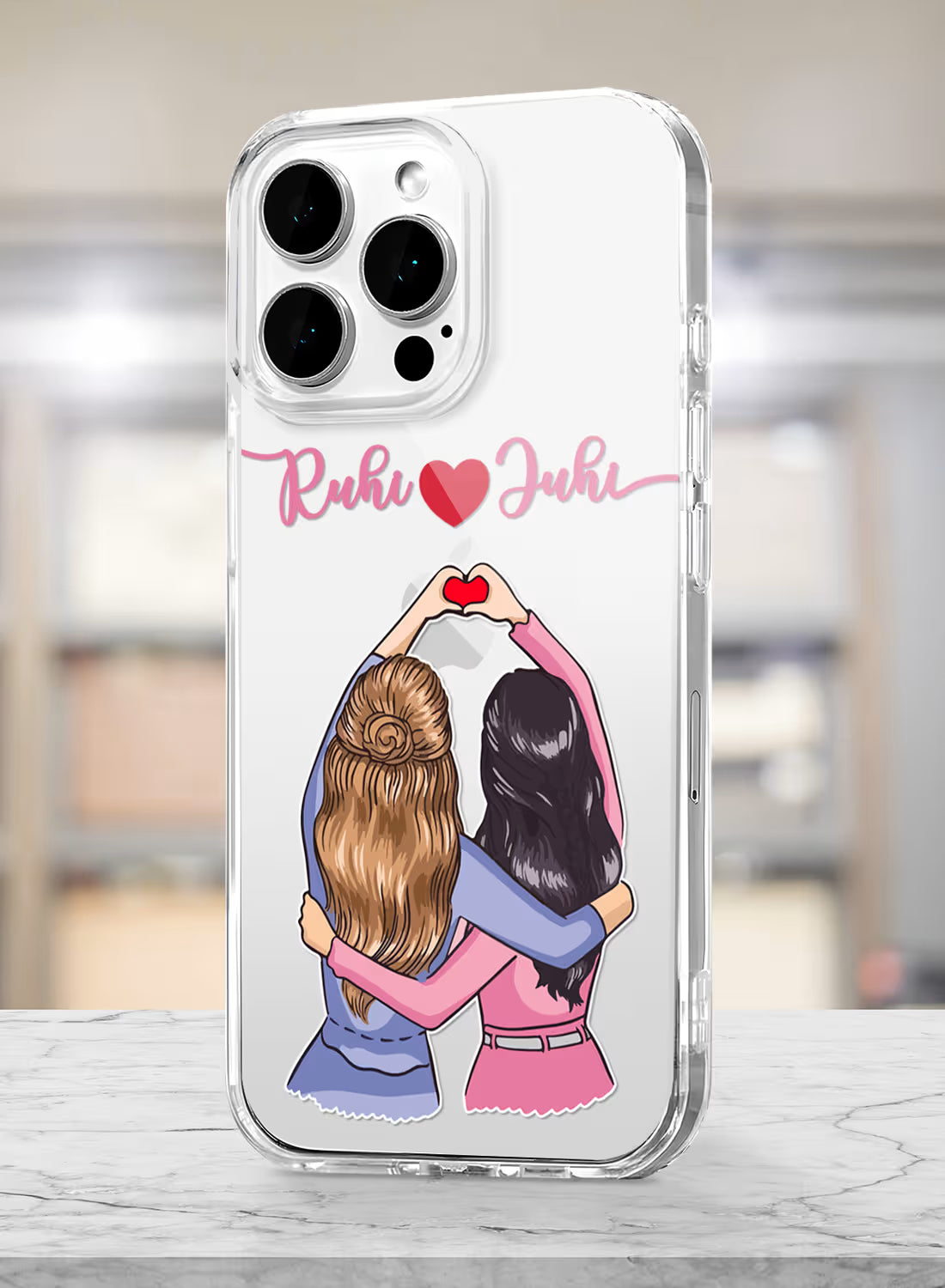 Best Friends Heart Printed Clear Silicone Back Cover