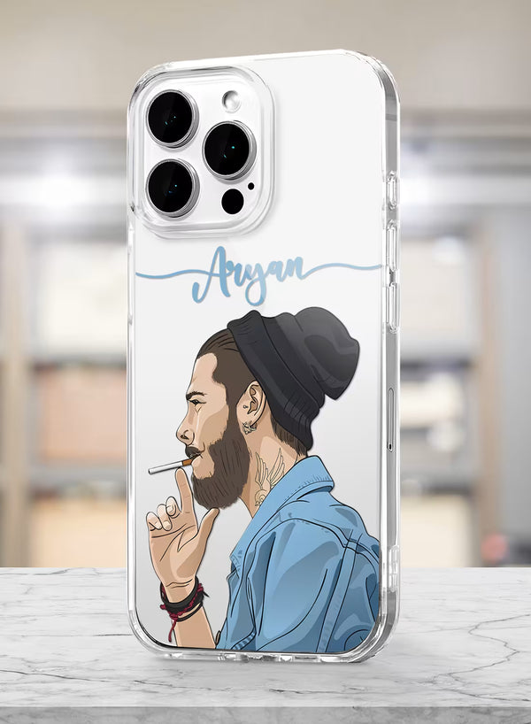 Custom Name Bearded Beanie Boy Clear Silicone Phone Cover