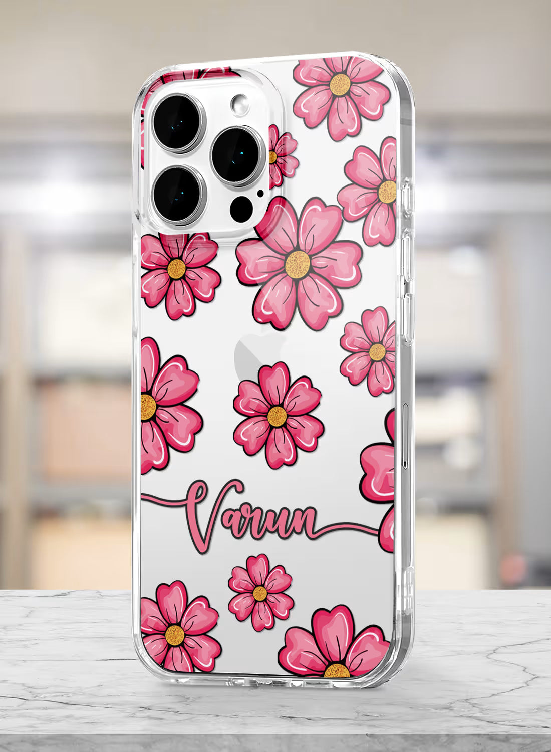 Vibrant Pink Floral Printed Clear Silicone Back Cover