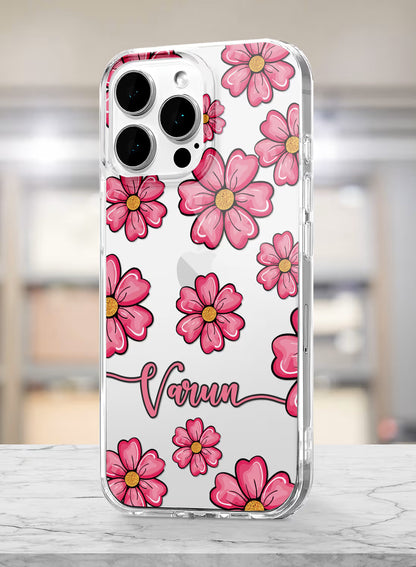 Vibrant Pink Floral Printed Clear Silicone Back Cover