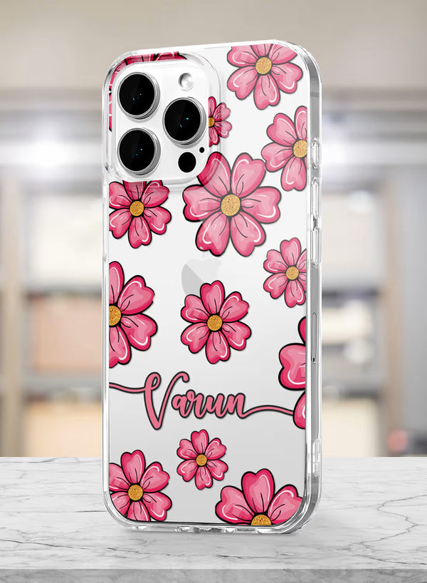 Vibrant Pink Floral Printed Clear Silicone Back Cover