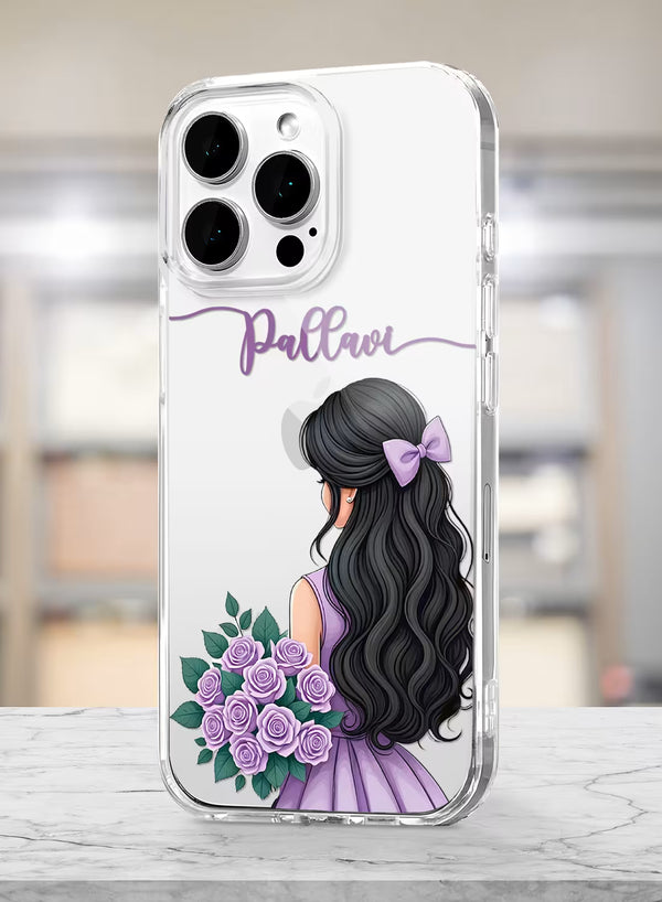 Custom Name Lavender Rose Girl Clear Silicone Phone Cover