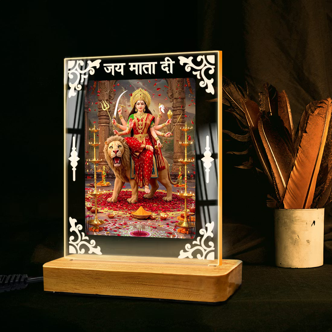 Buy Online Fashionury Acrylic Spiritual Lamp Maa Durga Acrylic Led Lamp - Wooden Stand-D1