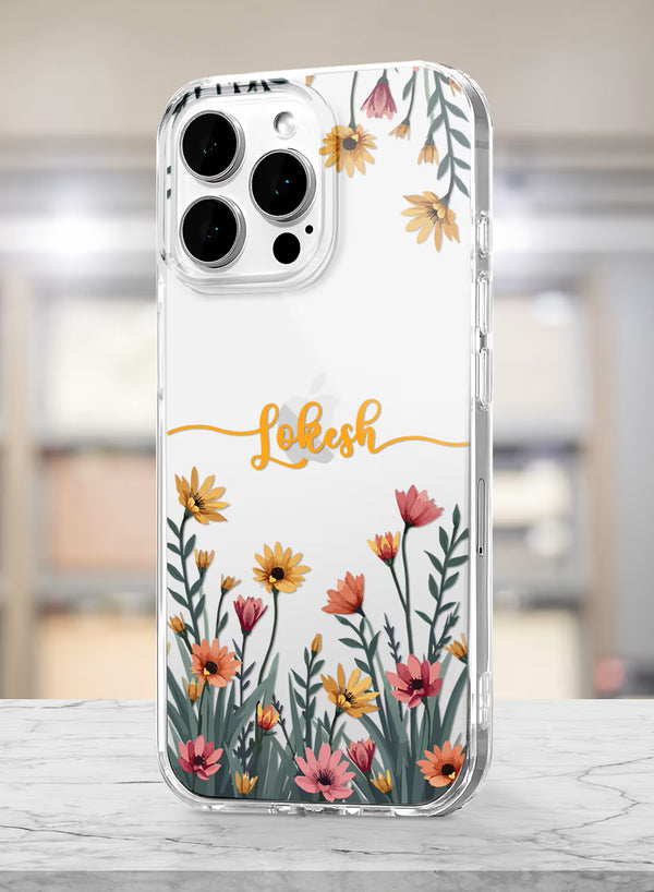 Custom Name Wildflower Field Clear Silicone Phone Cover