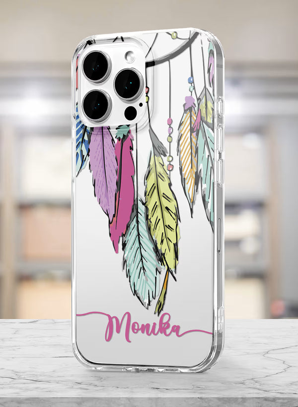 Custom Name Boho Feathers Clear Silicone Phone Cover