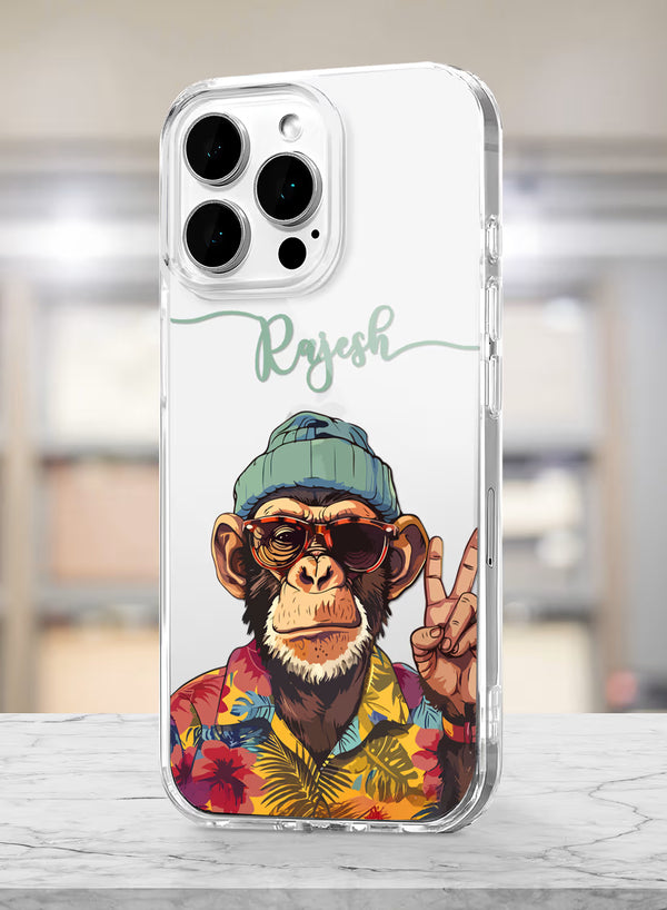 Custom Name Cool Chimp Beanie Clear Silicone Phone Cover