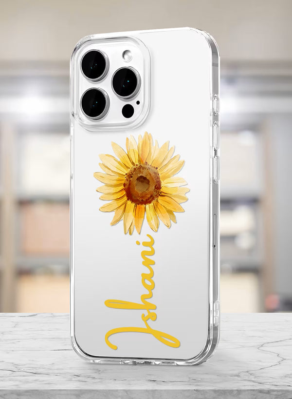 Custom Name Sunflower Clear Silicone Phone Cover Case
