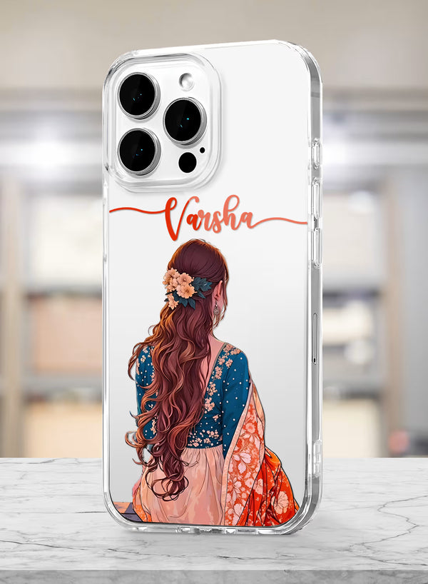 Custom Name Floral Hair Ethnic Girl Clear Silicone Cover