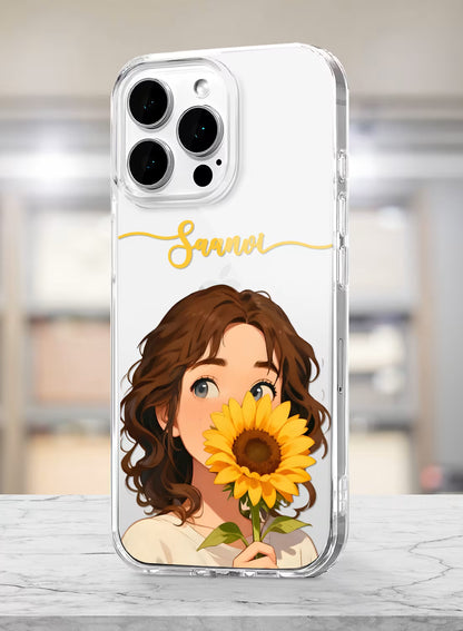 Cute Sunflower Girl Printed Clear Silicone Back Cover