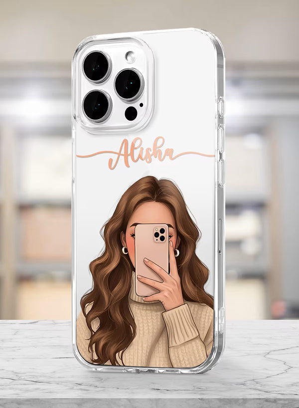 Mirror Selfie Girl Custom Name Silicone Mobile Cover