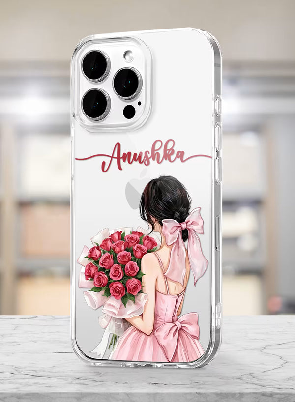 Custom Name Rose Bouquet Girl Clear Silicone Phone Cover