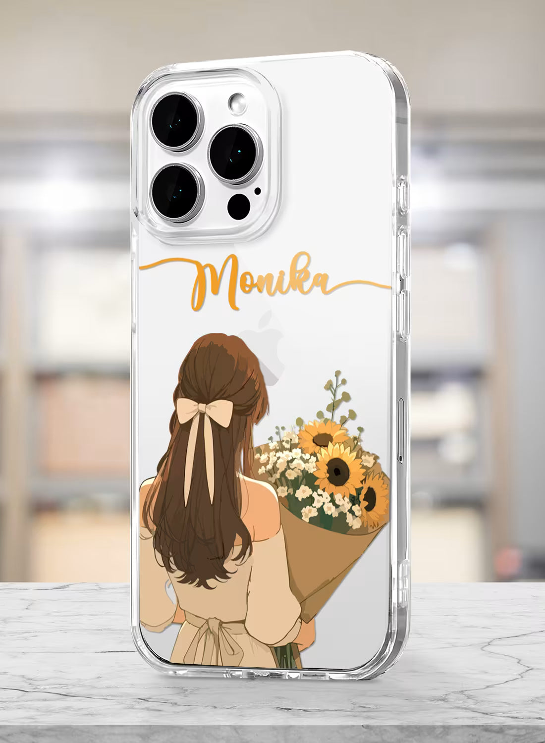 Sunflower Bouquet Girl Printed Clear Silicone Back Cover