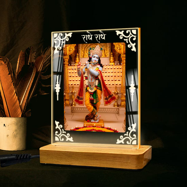 Kanha Ji Acrylic Led Lamp - Wooden Stand-D1