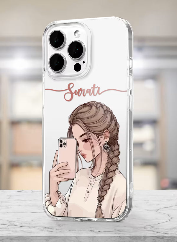 Custom Name Braid Girl Clear Silicone Phone Case