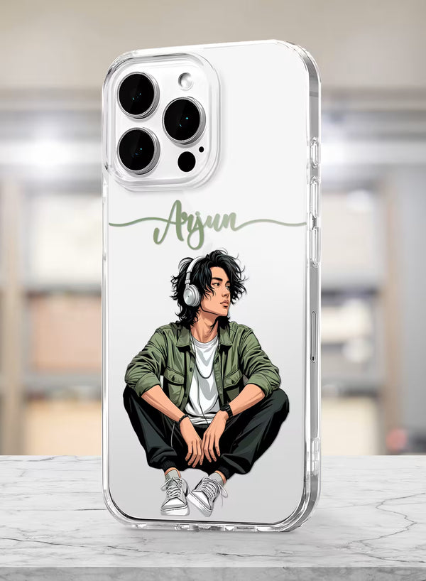 Custom Name Headphone Boy Clear Silicone Phone Cover Case