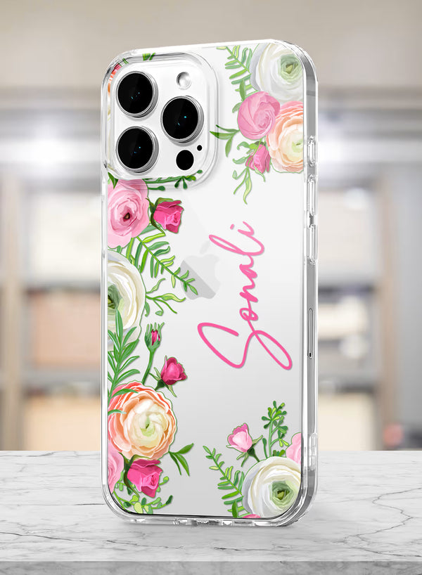 Custom Name Rose Garden Frame Clear Silicone Phone Cover