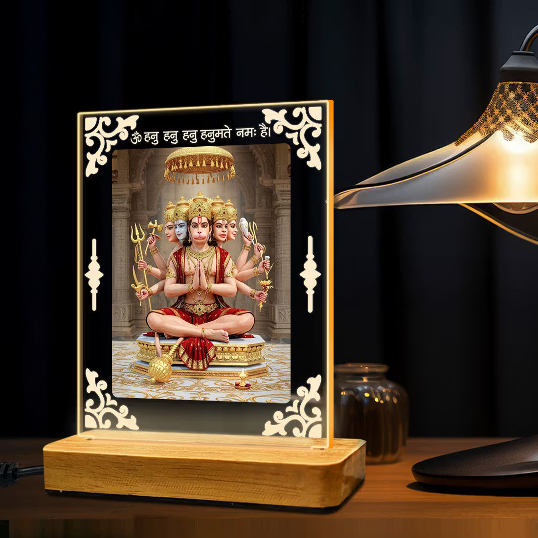 Buy Online Fashionury Acrylic Spiritual Lamp Shree Panchmukhi Hanuman Ji Acrylic Led Lamp - Wooden Stand-D1