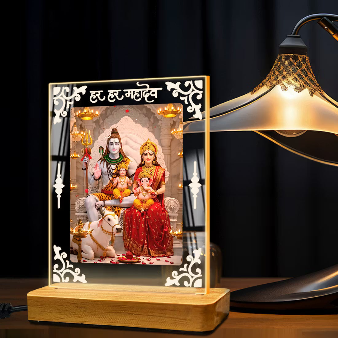 Buy Online Fashionury Acrylic Spiritual Lamp Shiv Parivar Acrylic Led Lamp - Wooden Stand-D3