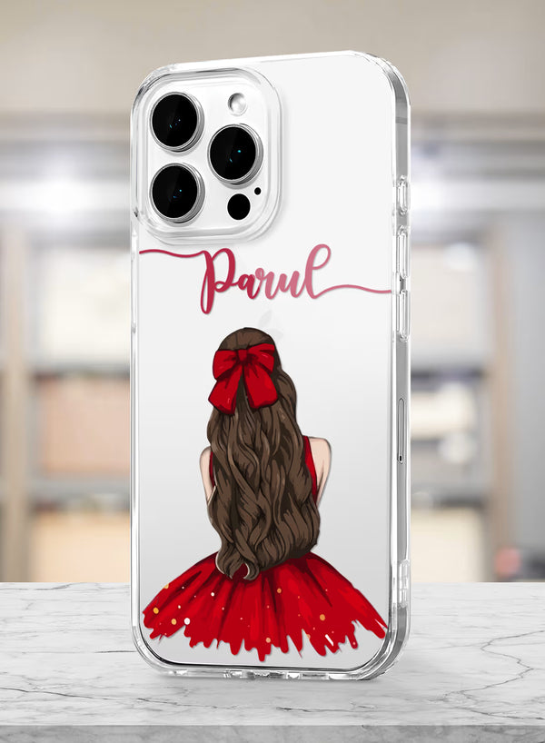 Red Dress Girl Printed Clear Silicone Back Cover