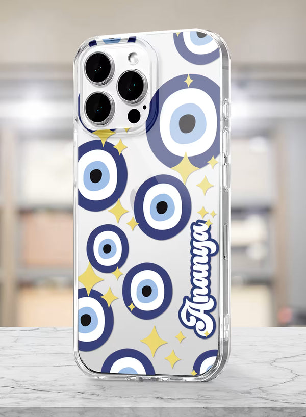 Custom Name Evil Eye Pattern Clear Silicone Phone Cover