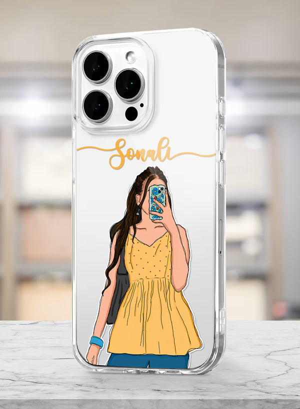 Custom Name Mirror Selfie Girl Clear Silicone Phone Cover