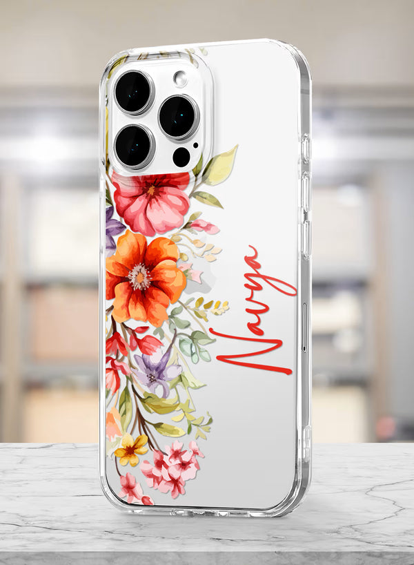 Custom Name Watercolor Floral Clear Silicone Phone Cover