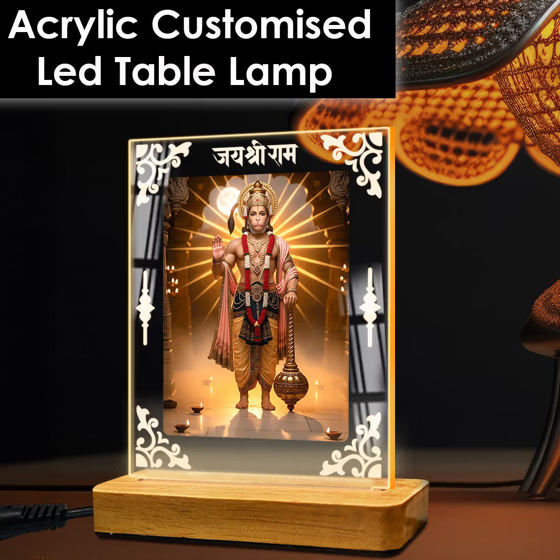 Buy Online Fashionury Acrylic Spiritual Lamp Hanuman Ji Acrylic Led Lamp - Wooden Stand-D1