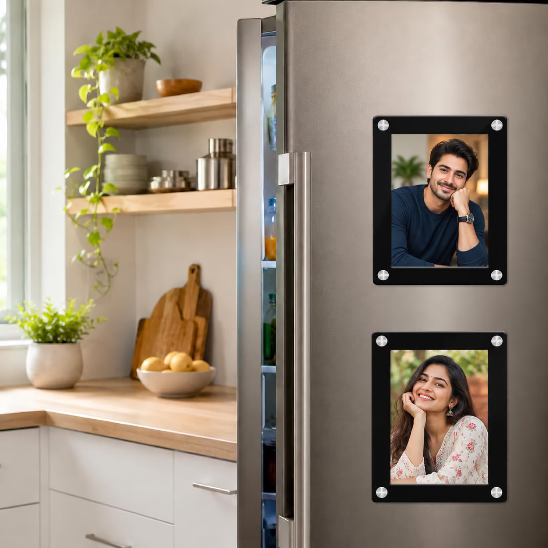 Acrylic photo frame fridge magnet set of 2 with photo insert and silver screw corners – Fashionury