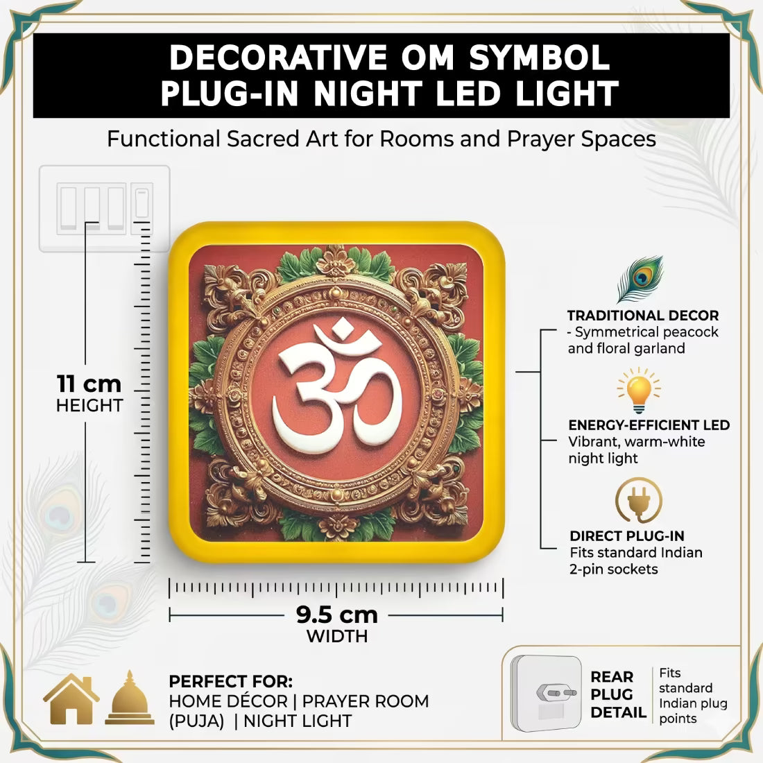 Divine Om Symbol Led Night Plug-In Lamp Specification