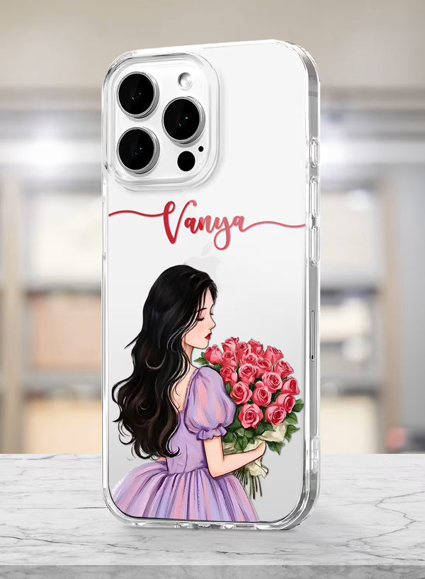 Rose Bouquet Girl Custom Name Silicone Mobile Cover