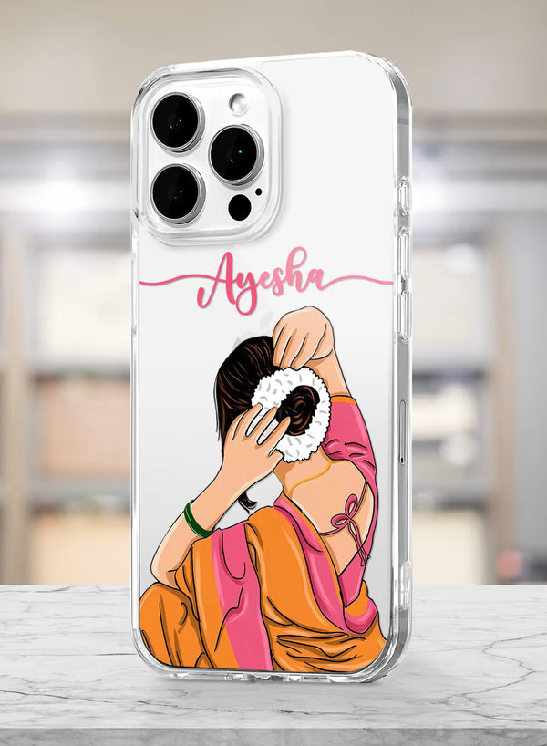 Custom Name Orange Saree Girl Clear Silicone Phone Cover
